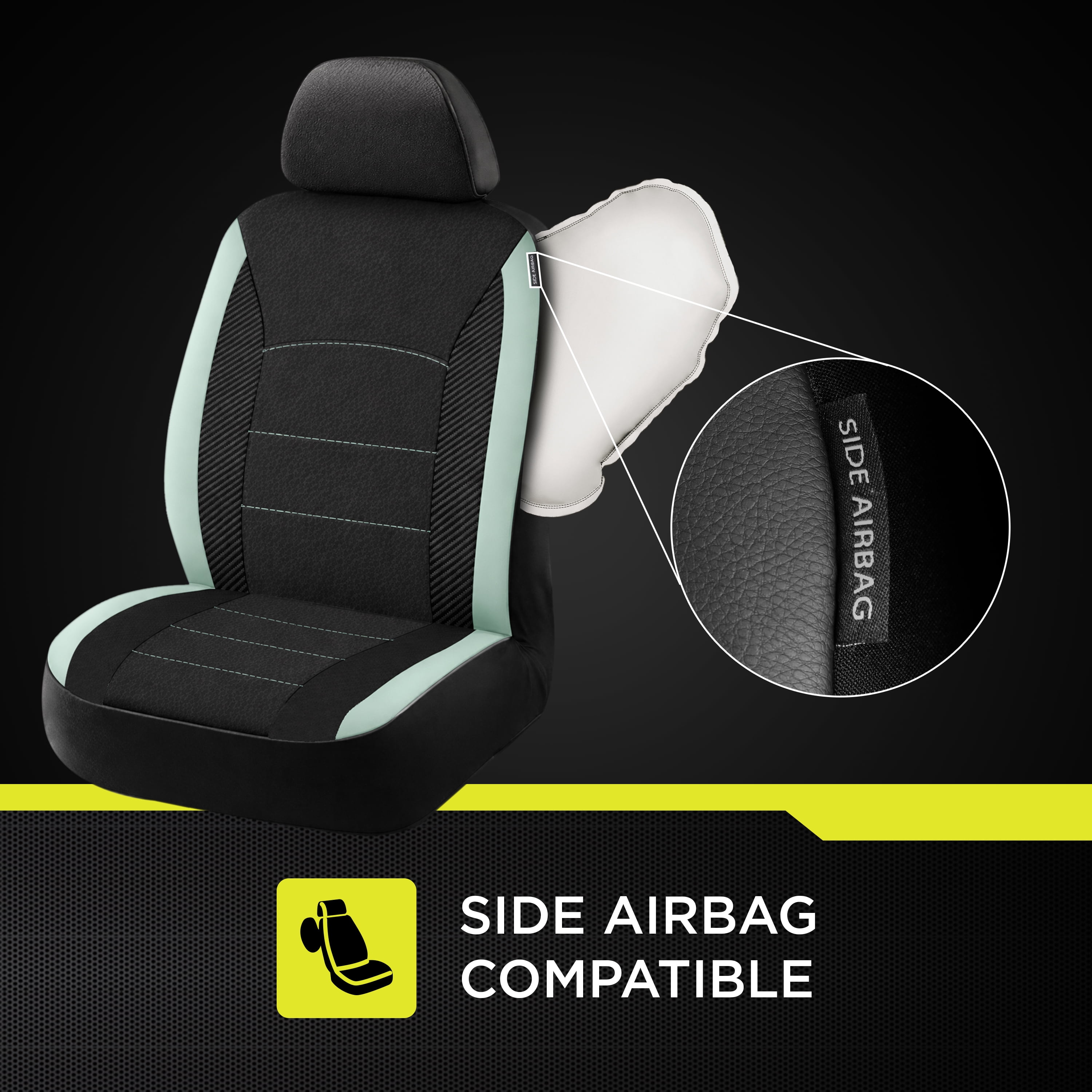 Auto Drive Seat Covers 2 Pack, Sport Front Seat Faux Leather Fits Cars SUV CUV, Black Green