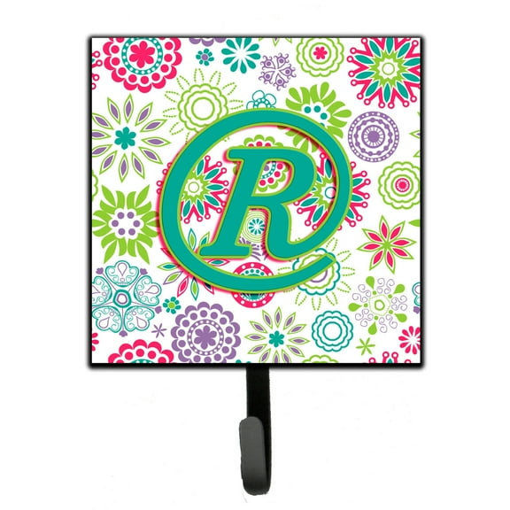 Letter R Flowers Pink Teal Green Initial Leash or Key Holder