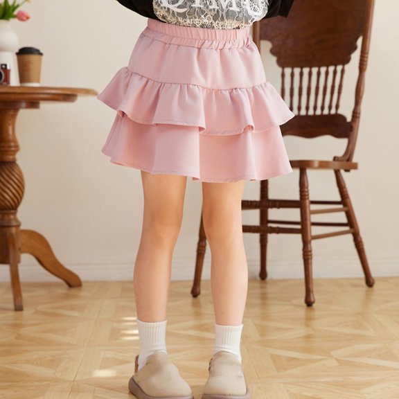 Girls Elastic Waist Cake Tiered Skirt, Soft Breathable Layered Casual Half Skirt, Perfect for Everyday Play, Daily Outings and School