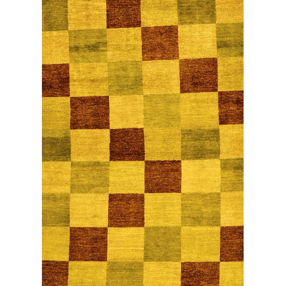 Ahgly Company Machine Washable Indoor Rectangle Checkered Yellow Modern Area Rugs, 2' x 3'