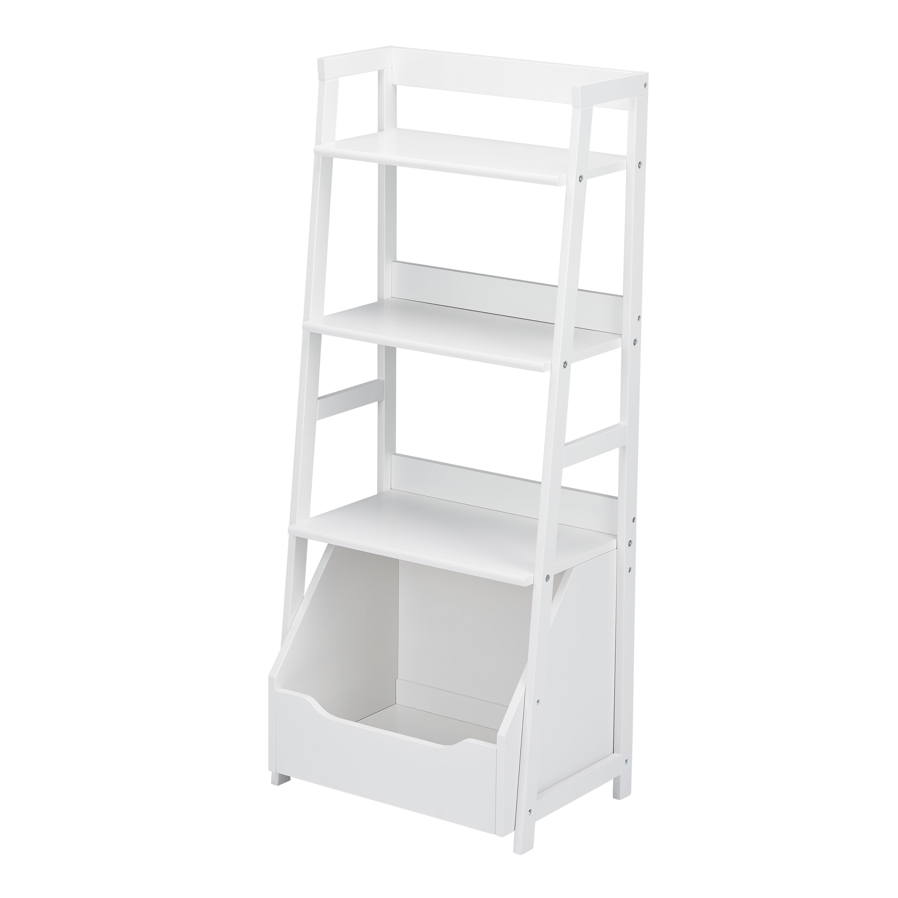 Your Zone White Painted Ladder Bookcase, Storage Bin Bookcase
