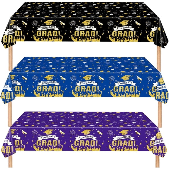 3 Pack Graduation Tablecloth,Graduation Decorations Class of 2026 Graduation Party Decorations,54"x108" Black and Gold Plastic Table Cloth Disposable Rectangle for Home,School,Party Supplies