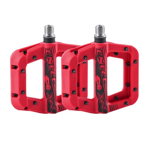 ENLEE Pédales de Vélo de Montagne Légères en Fibre de Nylon avec Conception Antidérapante, Roulements Scellés et Plateforme Ergonomique - Rouge (EN-M991)