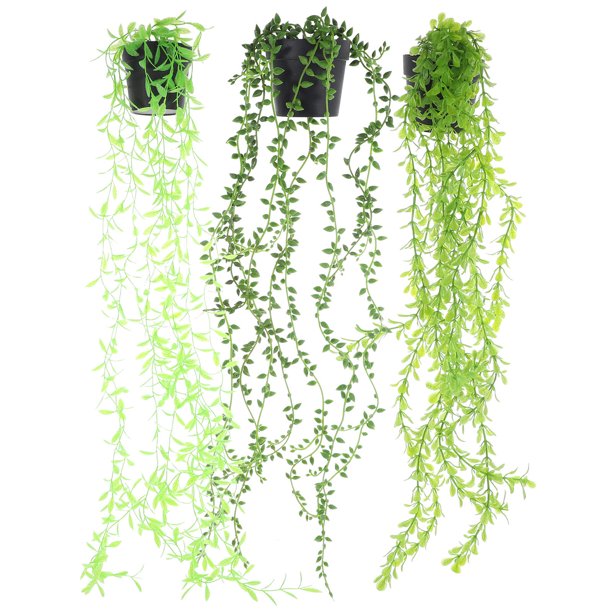 Greenadscape 3Ud Plantas Colgantes Artificiales Con Maceta Verde De Plástico Para Interior Y Exterior