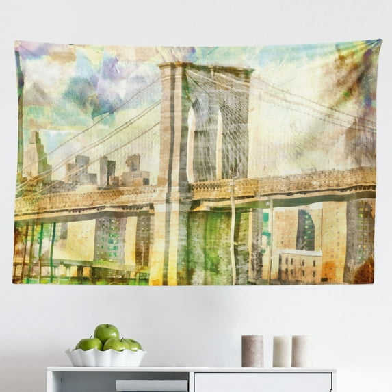 Abstract Oil Painting Tapestry, Paris European Eiffel Tower Landmark of The World Spring Blossoming, Fabric Wall Hanging Decor for Bedroom Living Room Dorm, 2 Sizes, Multicolor, by Ambesonne