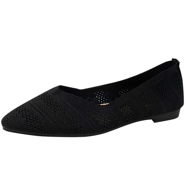 Black Knitted Breathable Flat Shoes For Women With Pointed Toe Comfortable Summer Fall