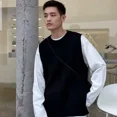 thumbnail image 3 of Suéter de punto Chaleco masculino Chaleco sin mangas Ropa de hombre Negro Color sólido Liso Modo de abertura Algodón Moda coreana Barato Nuevo en, 3 of 5