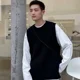 thumbnail image 3 of Suéter de punto Chaleco masculino Chaleco sin mangas Ropa de hombre Negro Color sólido Liso Modo de abertura Algodón Moda coreana Barato Nuevo en, 3 of 5