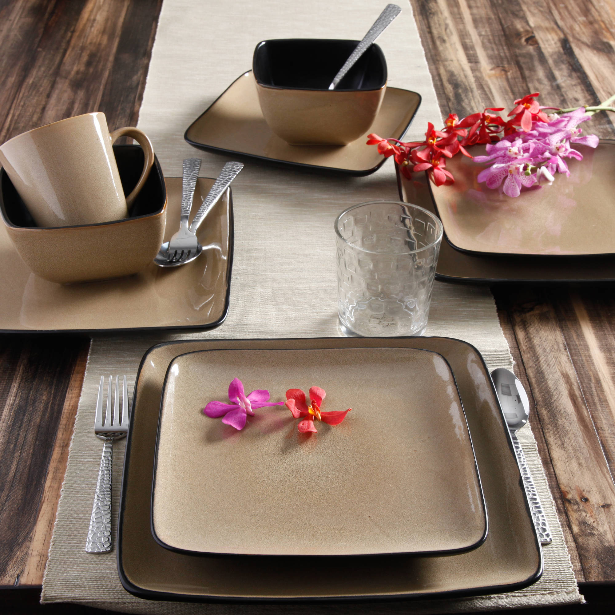 Gibson Home Rave Square 16-Piece Dinnerware Set, Taupe - image 2 of 8