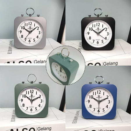 Silent Alarm Clock Modern Square Quartz Movement Bedside Analog Dial Desk Home Decor Art Diy Ornament Room Decoration Blue Smile Home