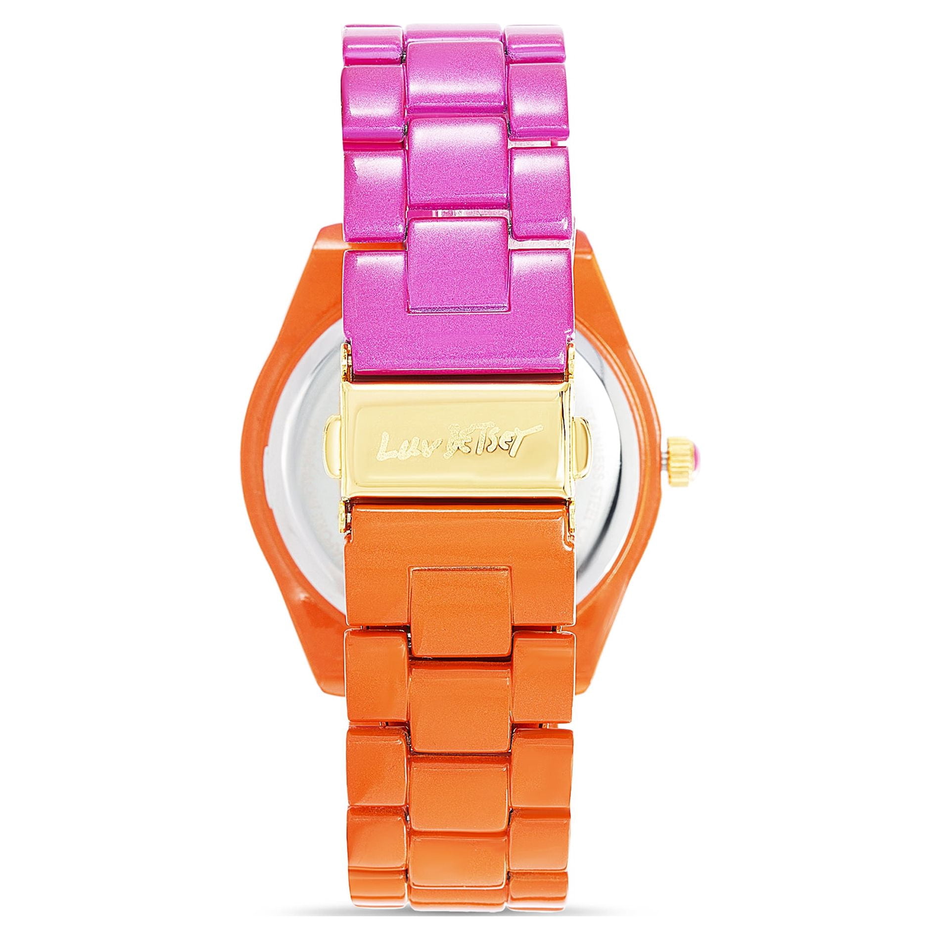 Luv Betsey Women's All Over Gradient Printed Orange and Fuchsia Case, Dial and Band Watch