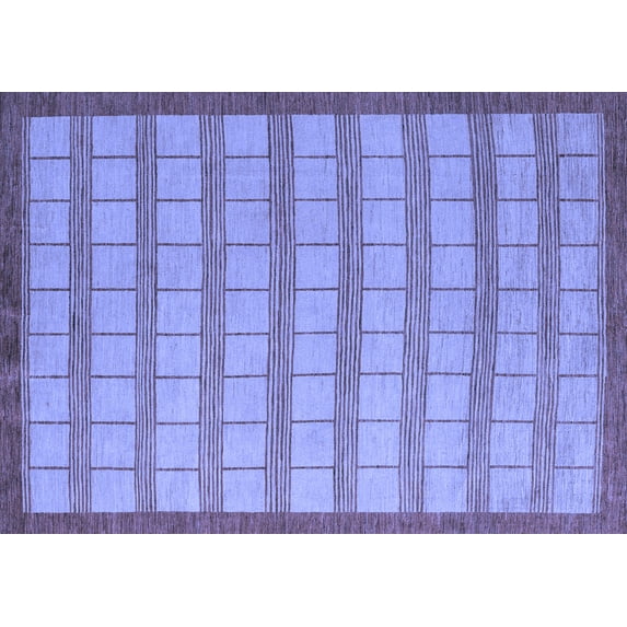 Ahgly Company Machine Washable Indoor Rectangle Checkered Blue Modern Area Rugs, 7' x 9'