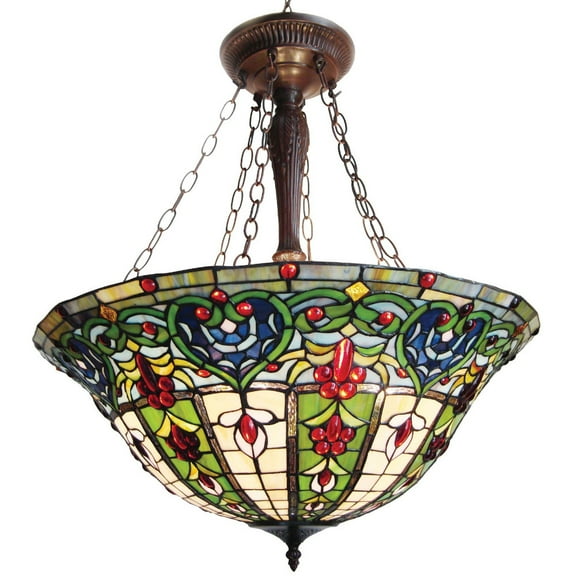 CH1A235GV24-UH3 Tiffany-style 3 Light Victorian Inverted Hanging Pendant Fixture 22" Shade