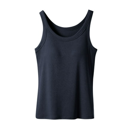 Cleaning Summer Women Sport Tank Tops Sexy Sleeveless Shirts Pure Basic Camisole Slim Fittted Camis Underwear Padded Strappy T-Shirt Bra Training Yoga Underwear Build In Bra