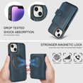 thumbnail image 2 of Decase for iPhone 15 Plus Flip PU Leather Back Cover with 2-in-1 Detachable Magnetic Wallet with 5 Card Slots Compatible Mag-Safe and RFlD Blocking Kickstand and Wireless Charging,Blue, 2 of 7