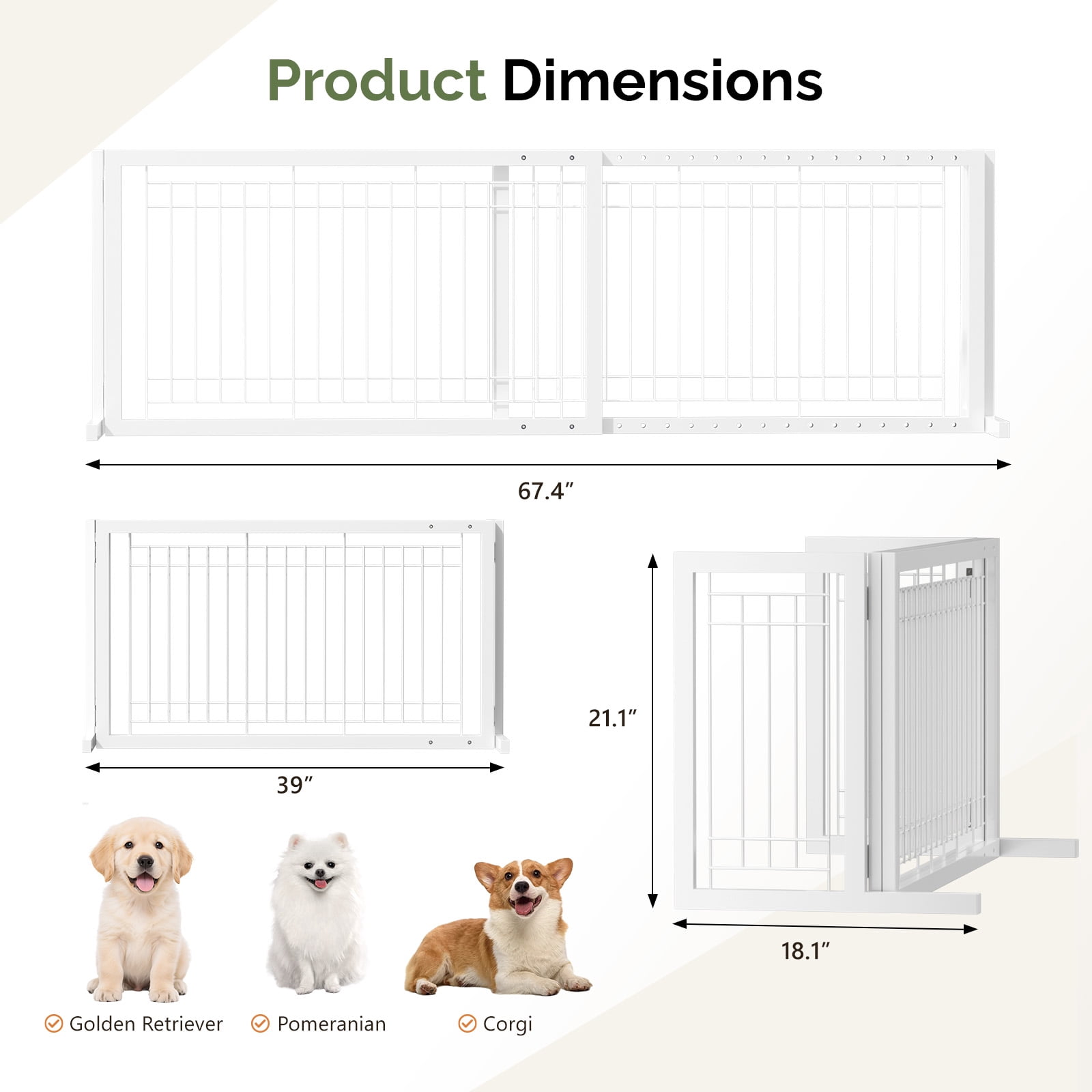 UBesGoo White Metal Pet Gate, No-Drill Adjustable Folding Design for Indoor Safety Barrier