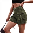 thumbnail image 2 of Pantalones Cortos de Sarga de Tiro Medio y Alto para Mujer, Elásticos, con Bolsillos, para Discotecas Verde L, 2 of 8