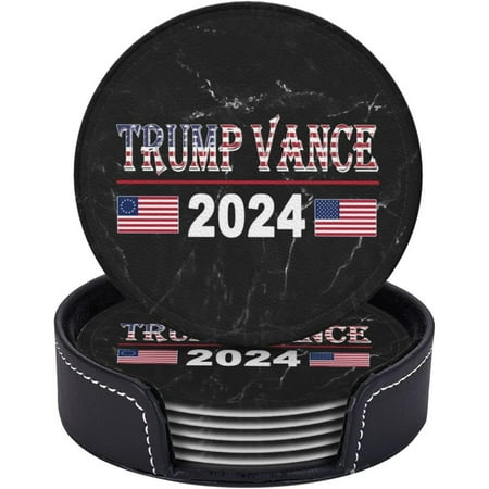 

Donald Trump Vance for President 2024 Funny Coasters Profile Novelty Leather Coaster Set - 6 Pcs Leather Coasters with Holder for Home Decor and Office