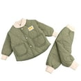 thumbnail image 2 of KYAIGUO 2Pcs Baby Kids Girls Boys Autumn Winter Cotton Outfit Toddler Thick Warm Cotton Top+Cotton Pants Set,Long Sleeve Lapel Button Casual Set Unisex Clothes Set,Size 1-6T, 2 of 8