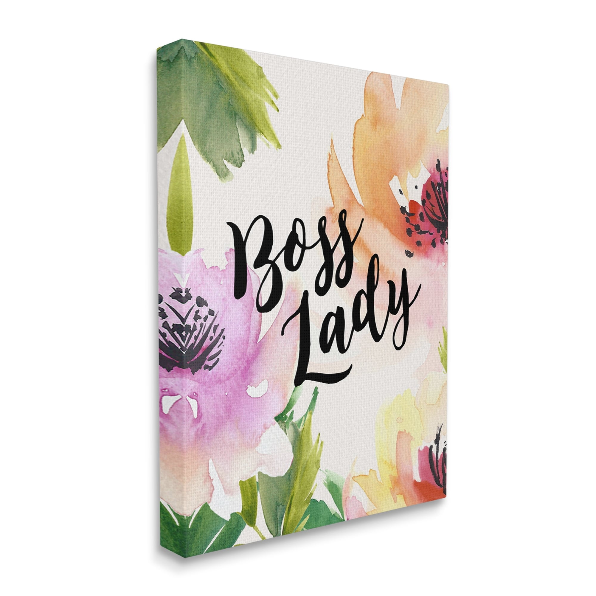 Stupell Industries Boss Lady Girl Power Calligraphy Flower Blossom Border Canvas Wall Art, 16 x 20, Design by Amy Brinkman
