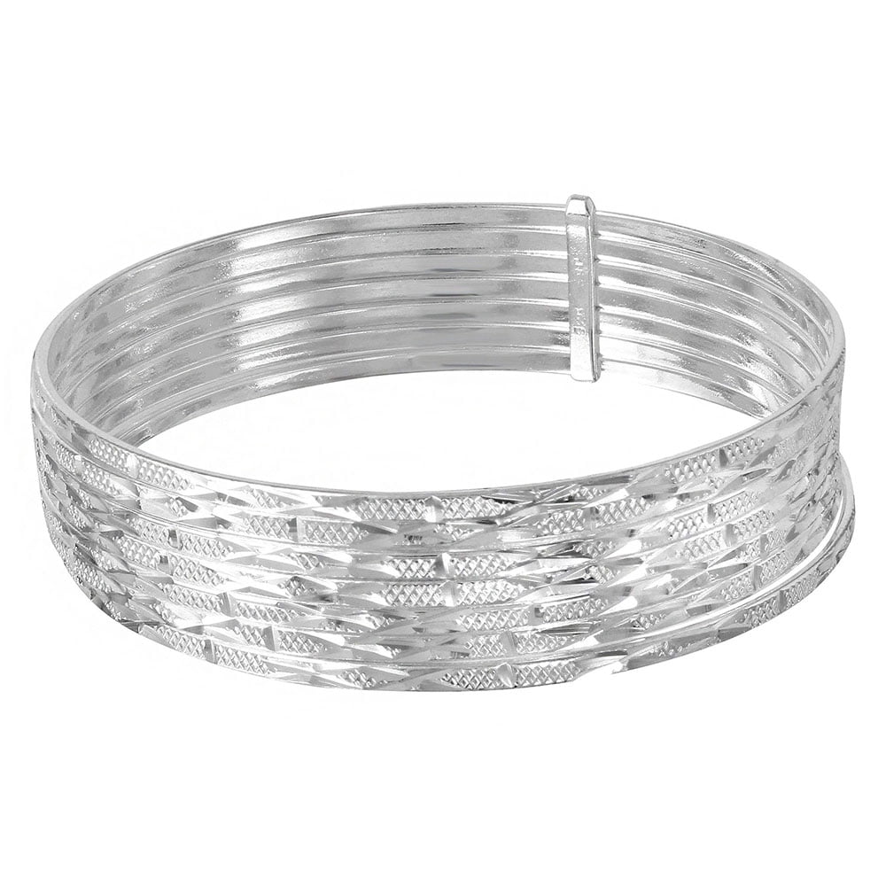 Sterling Silver High Polished Diamond Cut Semanario Bangle Bracelet ...