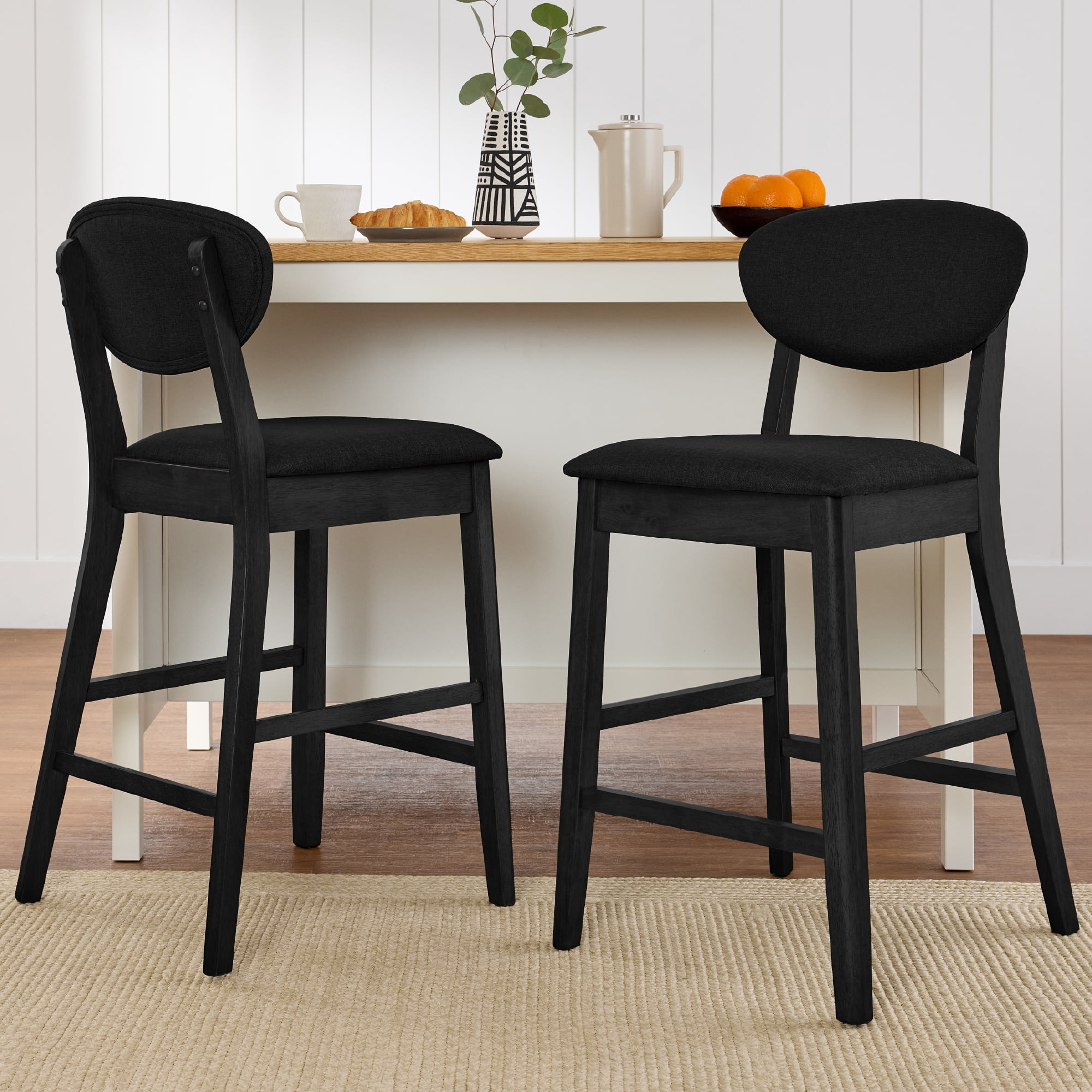 Best Choice Products Set of 2 Counter-Height Bar Stools, Armless W/Upholstered Seat Cushion & Backrest - Black / Black