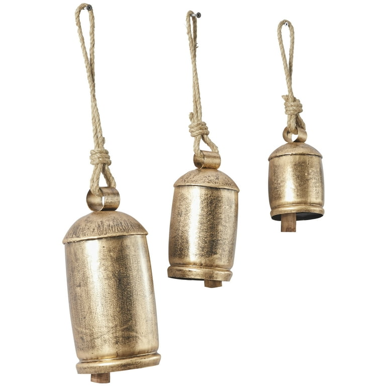 Gold Flared Metal Hanging Bells, Set of 3