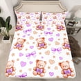 thumbnail image 2 of Homewish Funny Doll Bear Twin Sheet Sets for Child, Cartoon Purple Bowknot Twin Fitted Sheet, Stars Love Heart Flat Sheet, Lightweight Room Decor, 3-Piece, 2 of 7