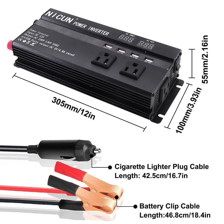 6000w Car Power Inverter DC 12V To 110v AC with Dual Outlets and USB Charger, High-Capacity Power Converter for Vehicles Trucks Camping and Outdoor