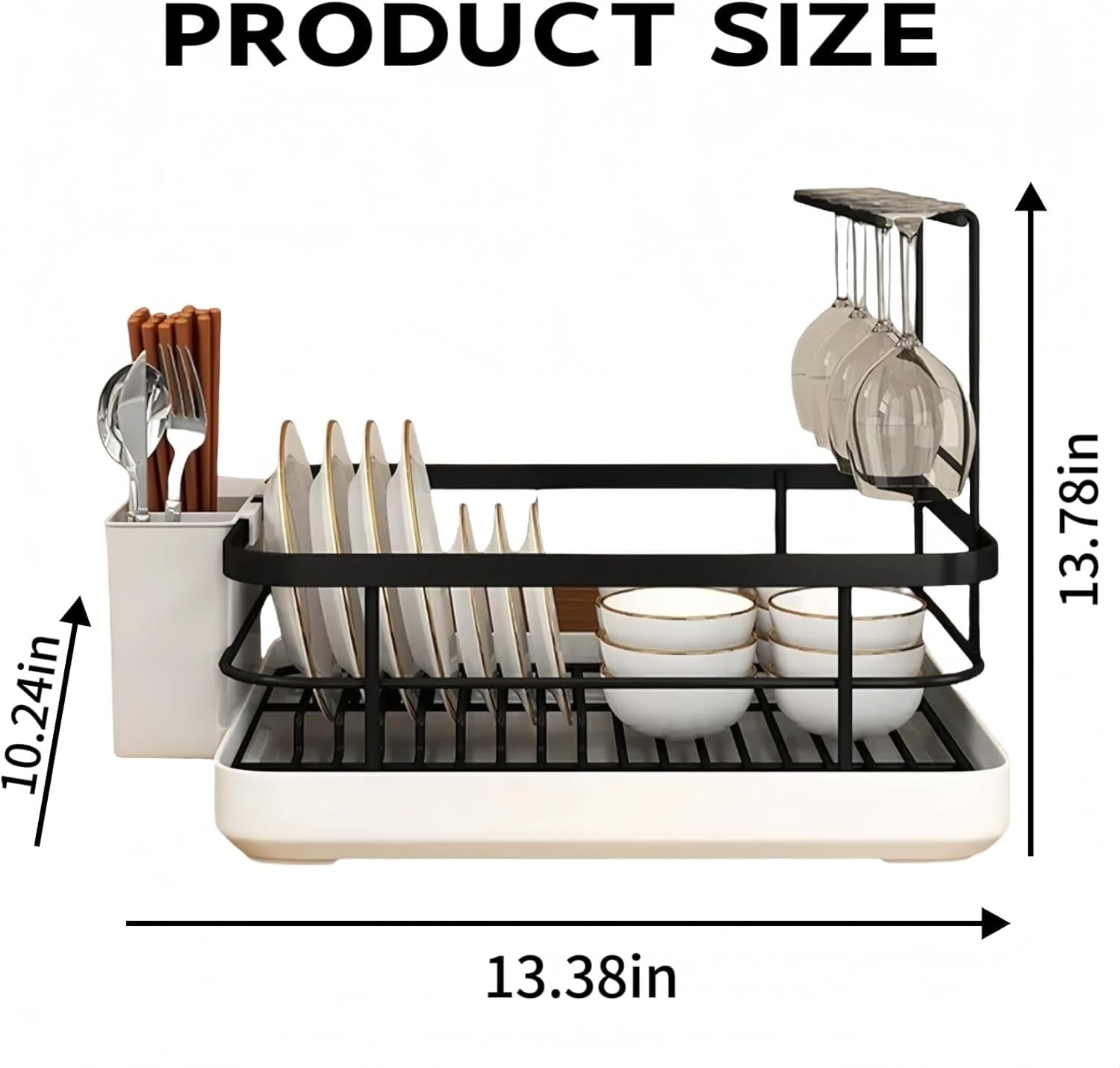 Dish Drying Rack：Multifunctional Kitchen Utensil Holder with Dish Rack, Utenslis Holder and Wine Glass Rack, Sturdy＆Durable Dish Racks for Kitchen Counter, Kitchen Essentials (Black New)