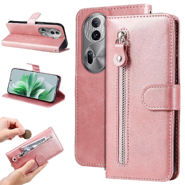 Estuche de Cuero PU con Cierre para OPPO Reno 11 5G , Funda Protectora con Billetera y Correa