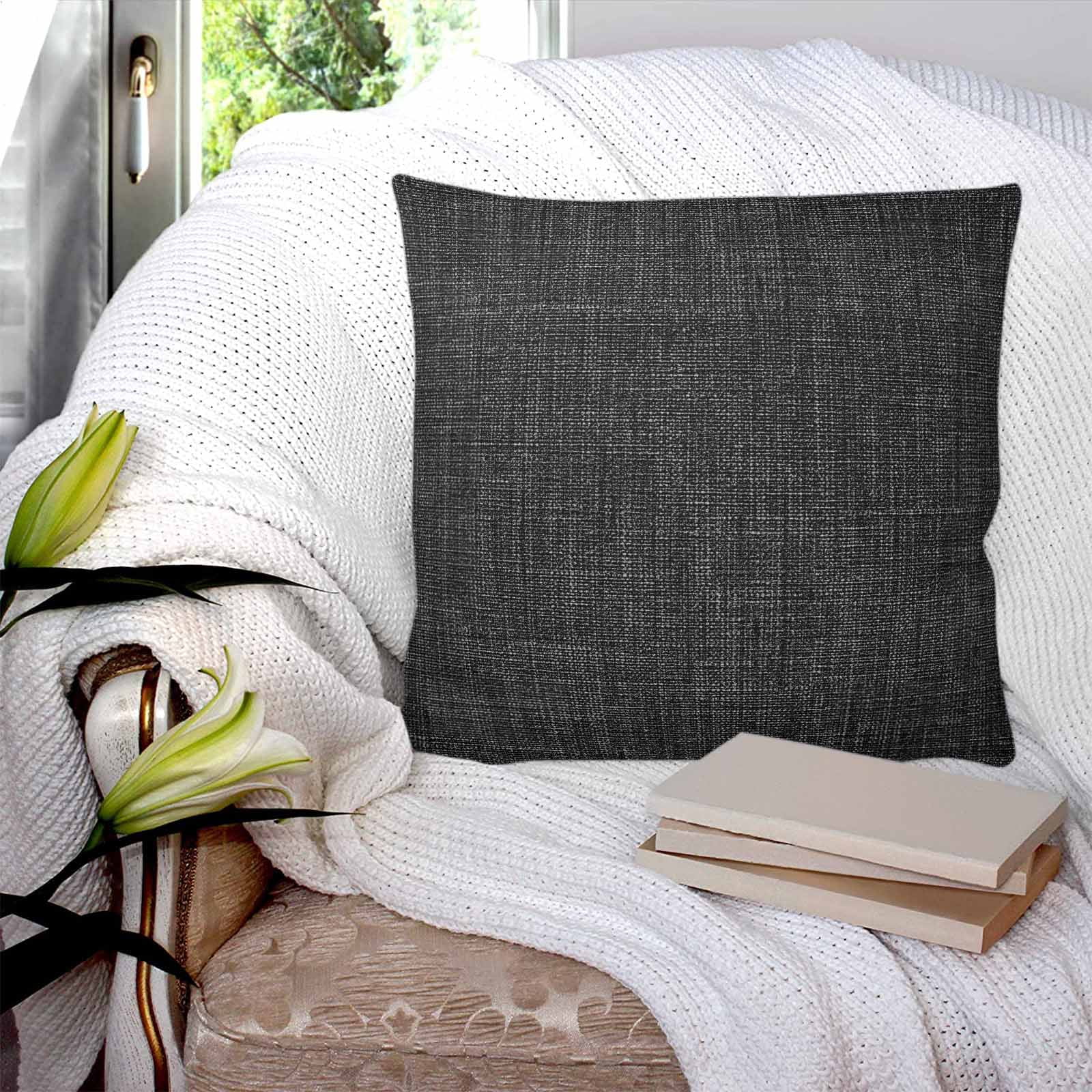 Black 14x14 Pillow Covers Set of 2, Farmhouse Burlap Solid Black Color Modern Linen Texture Throw Pillow Covers Decorative Couch Cushion Case, Microfiber Square Pillowcases for Bedroom Living Room