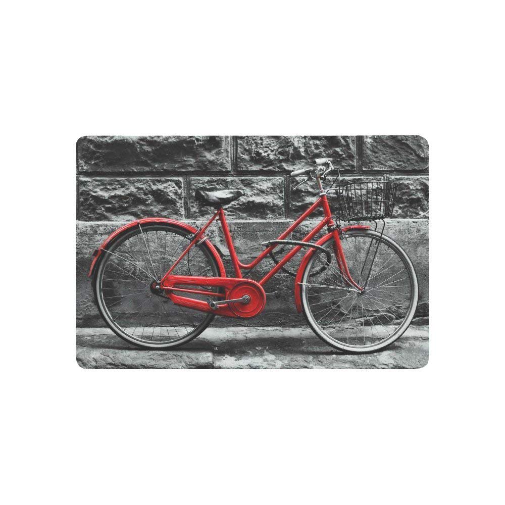 CADecor Bike Door Mat Home Decor, Vintage Retro Red Bicycle Indoor