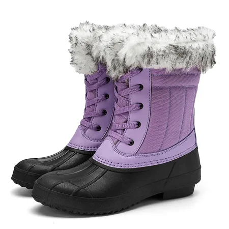 

Women‘s Furry Fringe Mid Calf Lace Up Duck Snow Boots Waterproof Warm Plush Bean Boots Women‘s Footwear