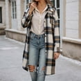 thumbnail image 2 of JHHLSF Women Plaid Shacket Jacket Long Flannel Shirt Lapel Button Down Blouses Tops Tartan Trench Fall Coat with Pockets Dark Gray,M, 2 of 6
