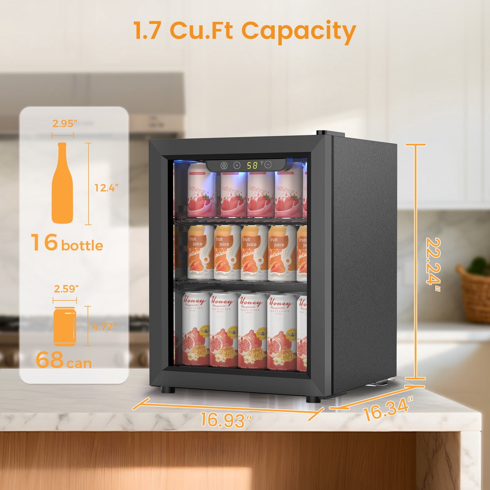 KNDKO 16 Bottle 68 Can Beverage Refrigerator - 1.7 Cu.Ft. Mini Fridge Cooler, Wine Cooler for Home/Office