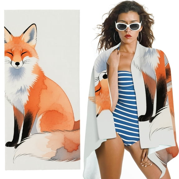 RKSupls Oversized Microfiber Beach Towel - Cute Watercolor Fox Print, Ultra-Soft Microfiber for Bathroom, beach, Soft Super Absorbent- 30x60 in