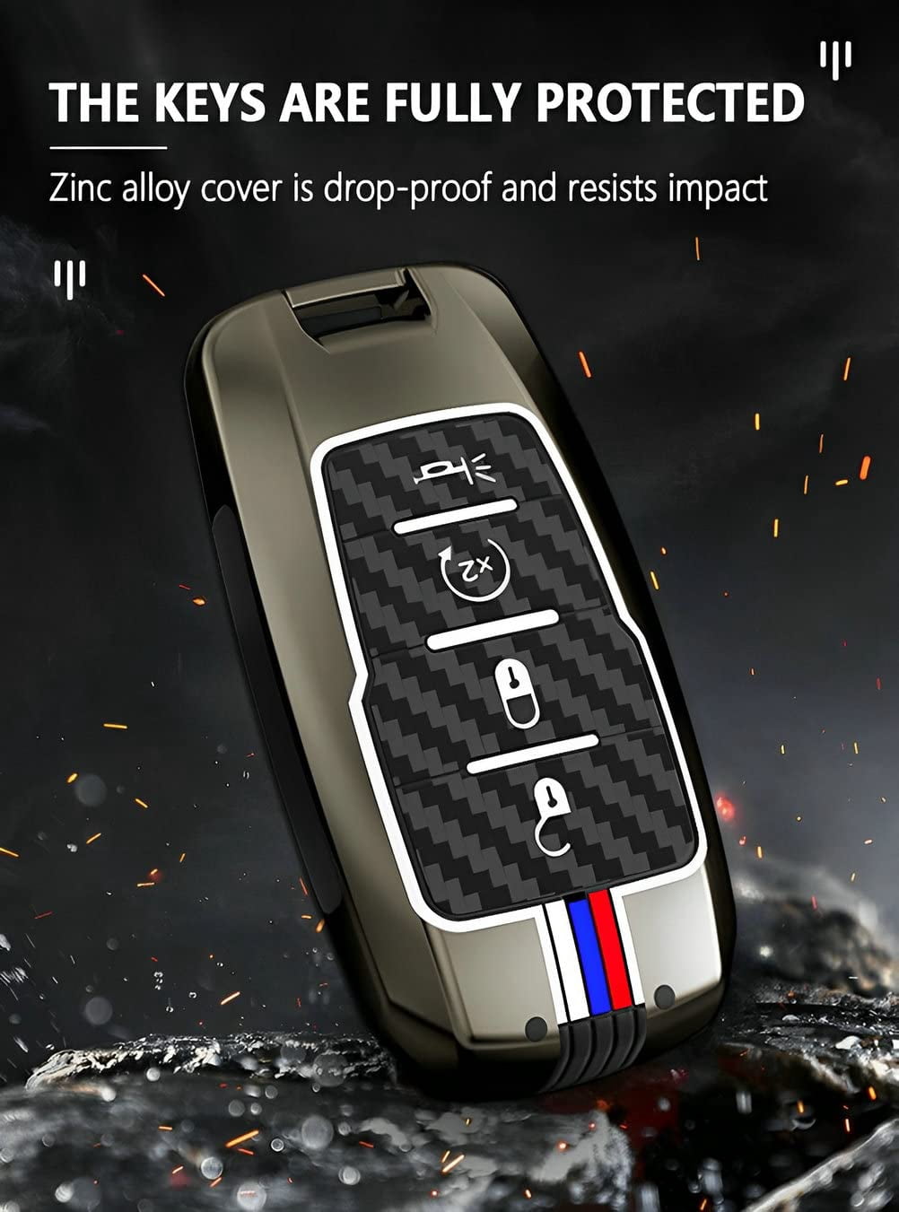 for Ram Key Fob Cover Case Metal Shell Smart Key Holder Protector Compatible for 2019-2024 Dodge Ram 1500 2500 3500 4 Button