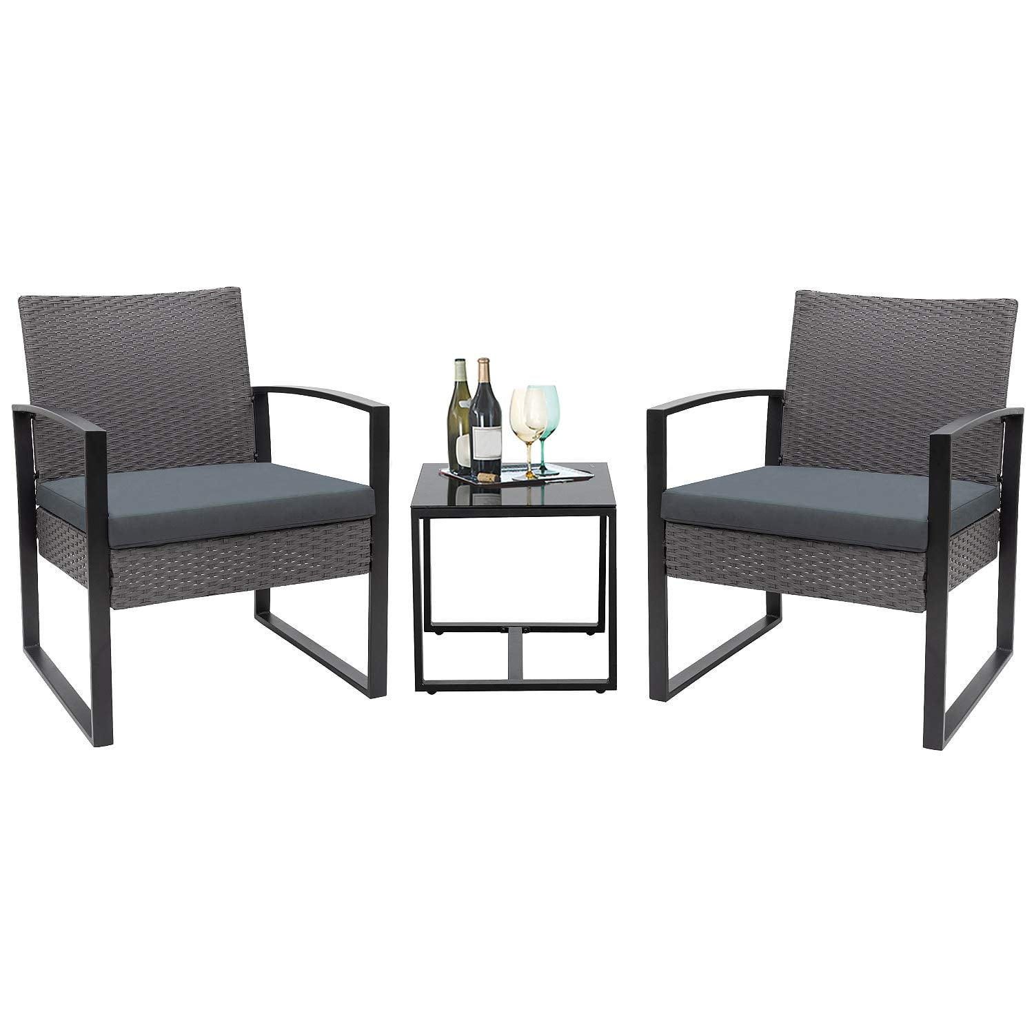 Walnew Patio Furniture Cushioned Pe Rattan Bistro Chairs Set Of 2 With Table 3 Piece Walmart Com Walmart Com