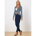 thumbnail image 2 of INSPIRE CHIC Women's Notched Lapel Button Decor Thin Striped Blazer XS Blue, 2 of 6