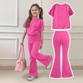 thumbnail image 3 of Grblisyd Girls Outfits Size 10-12 Summer Solid Color Casual Short Sleeve Crew Neck Top Flared Pants 2PCS Set Little Girl Outfits, 3 of 6