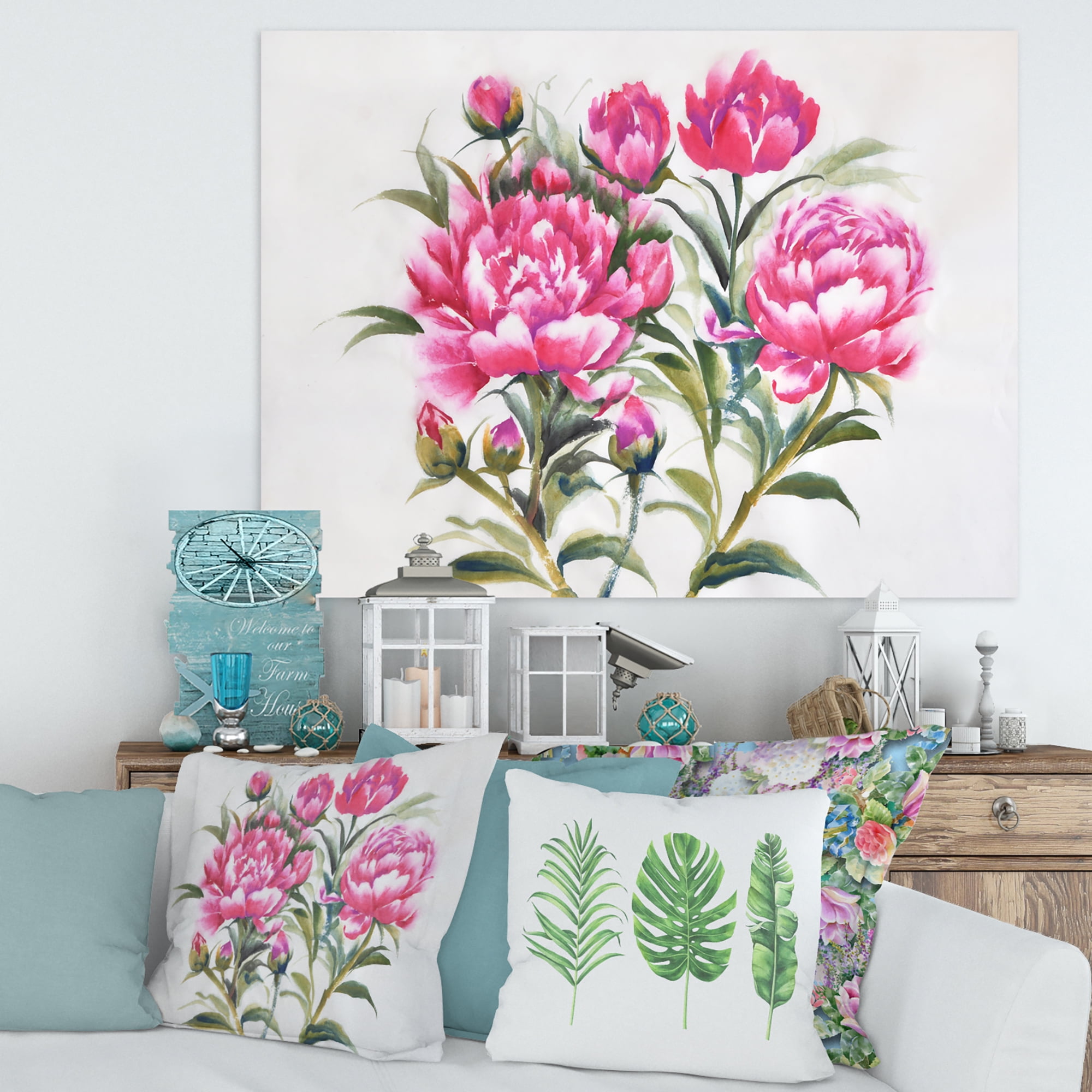 Designart ' Purple Peonies Flowers ' Traditional Canvas Wall Art Print