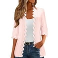 thumbnail image 2 of Womens Tops 3/4 Sleeve Lace Casual Loose Cardigan Blouse Pink M, 2 of 6