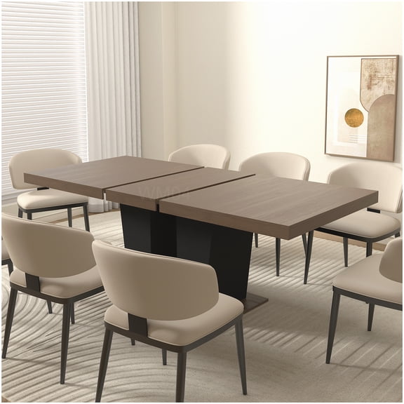 MANGIJOY Transformer Kitchen Table for 4-10, Black Base Expandable Dining Table, Beige Brown Particle Board