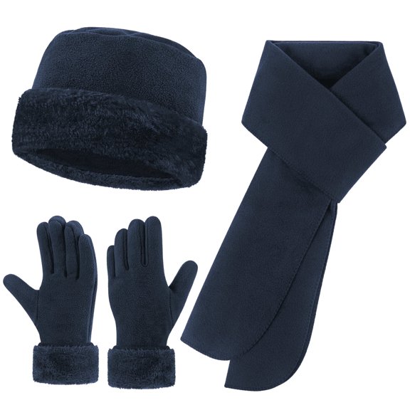 Loritta Winter Hats for Women Long Classic Scarf Warmer Gloves Set Winter Accessories for Women Navy Blue