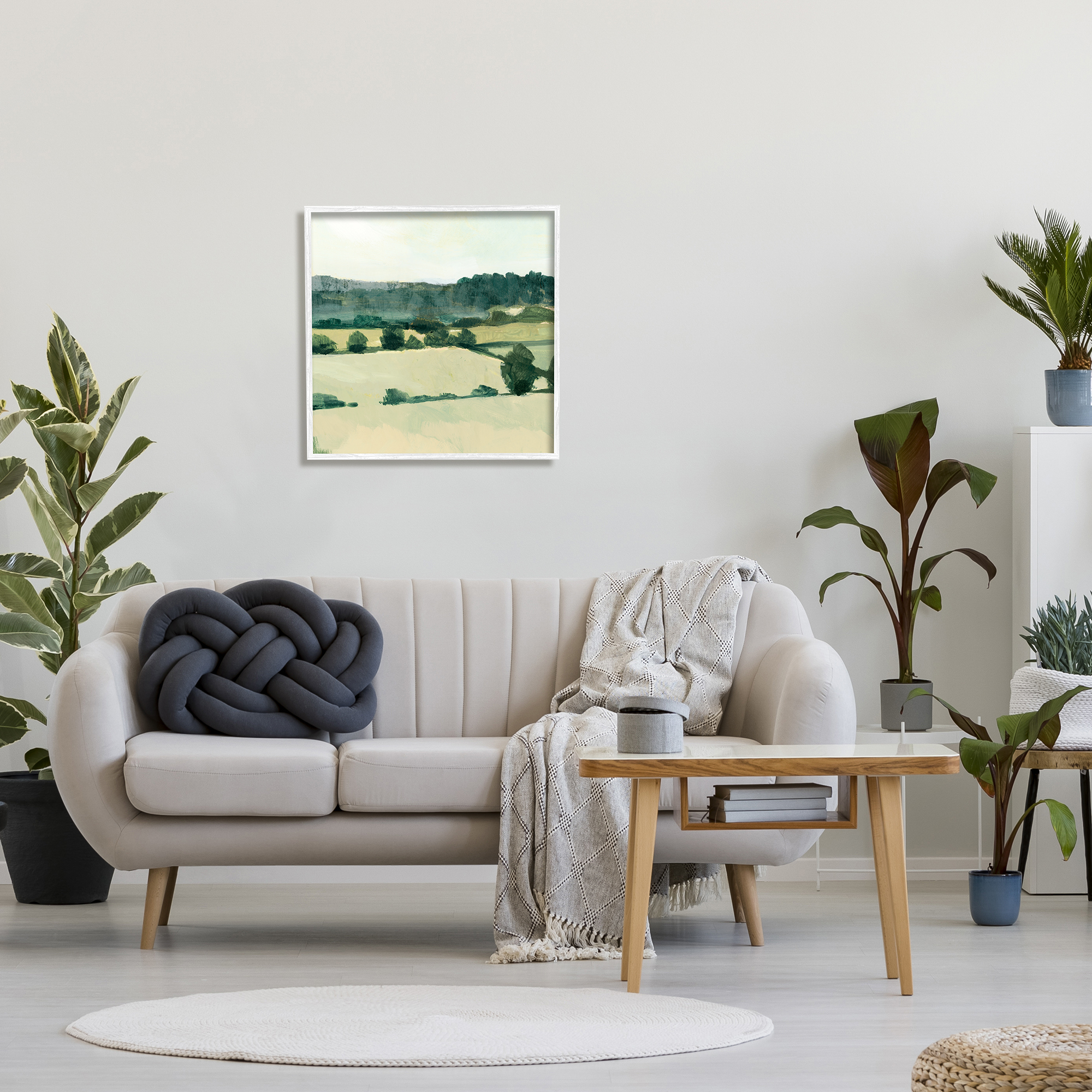 Stupell Industries Open Green Farm Fields Abstract Country Tree Landscape Landscape Painting White Framed Art Print Wall Art, 24 x 24