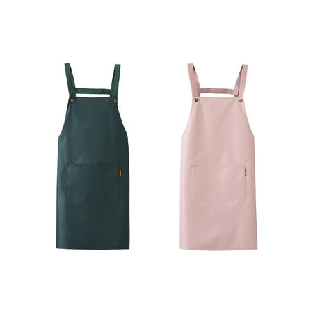 

2Pcs Durable Work Apron For Kitchen Cooking Crafting Baking Pink Dark Green