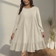thumbnail image 2 of Wiyuqeen Plus Size Dresses for Women Long Sleeve Crew Neck Solid Ruffle Hem Knee Length Dress Casual Wedding Guest Party Dresses, 2 of 7
