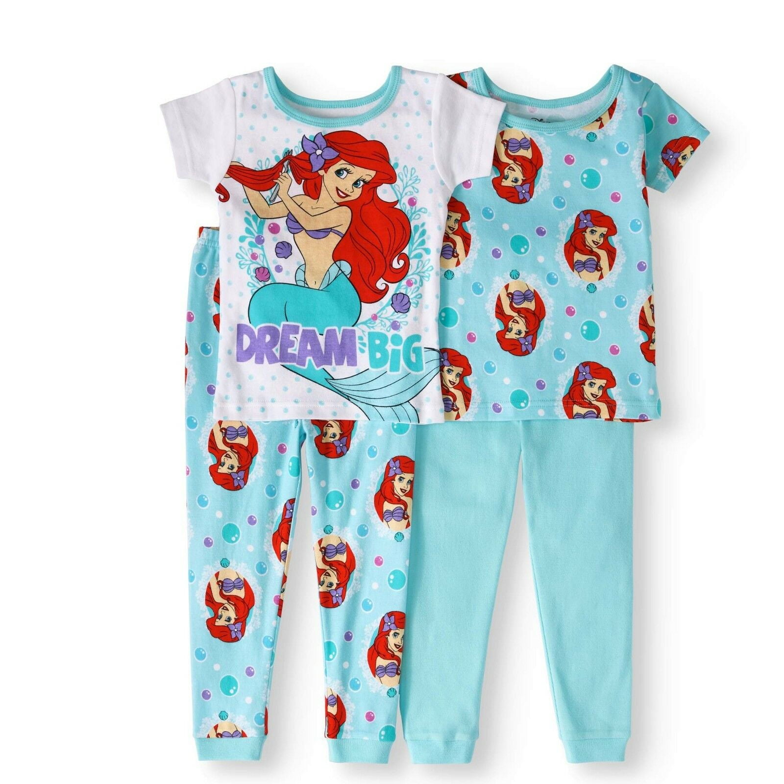 Disney Princess Ariel 4 PC Short Sleeve Tight Fit Cotton Pajama Set
