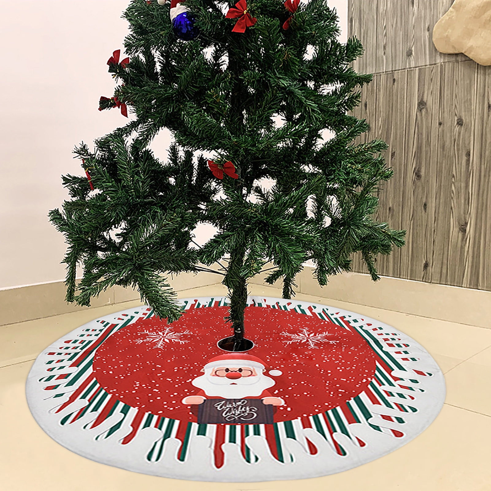 Jupe De Sapin De Noël 90 Cm - Peluche Blanche - Cache-pied Déco Avec Fermeture Auto-agrippante - 13